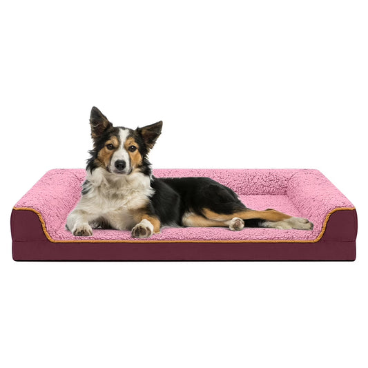 Dog Bed for Large Medium Small Dogs Orthopedic Dog Sofa Bed Non Slip Pet Couch with Removable Washable Cover Supportive Egg Crate Foam S to XL, Wine Red and Pink