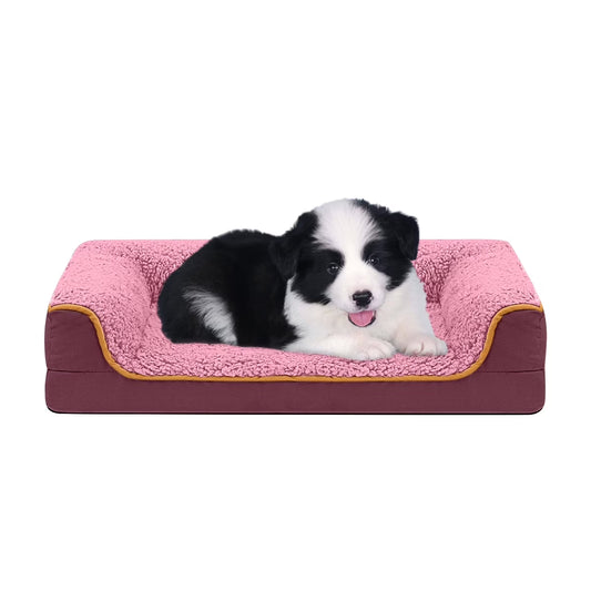 Dog Bed for Large Medium Small Dogs Orthopedic Dog Sofa Bed Non Slip Pet Couch with Removable Washable Cover Supportive Egg Crate Foam S to XL, Wine Red and Pink