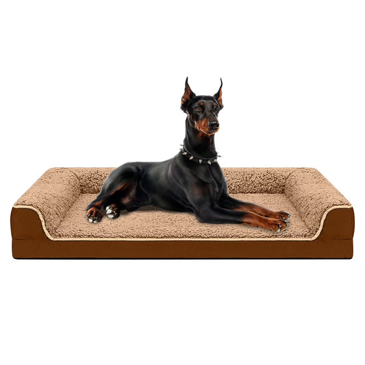 Dog Bed for Large Medium Small Dogs Orthopedic Dog Sofa Bed Non Slip Pet Couch with Removable Washable Cover Supportive Egg Crate Foam S to XL, Brown