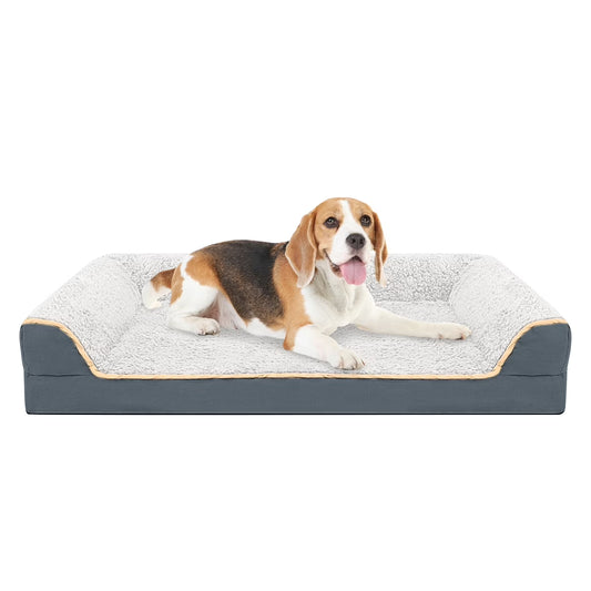 Dog Bed for Large Medium Small Dogs Orthopedic Dog Sofa Bed Non Slip Pet Couch with Removable Washable Cover Supportive Egg Crate Foam S to XL, White and Gray