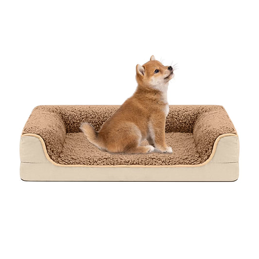 Dog Bed for Large Medium Small Dogs Orthopedic Dog Sofa Bed Non Slip Pet Couch with Removable Washable Cover Supportive Egg Crate Foam S to XL, Khaki