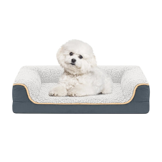 Dog Bed for Large Medium Small Dogs Orthopedic Dog Sofa Bed Non Slip Pet Couch with Removable Washable Cover Supportive Egg Crate Foam S to XL, White and Gray