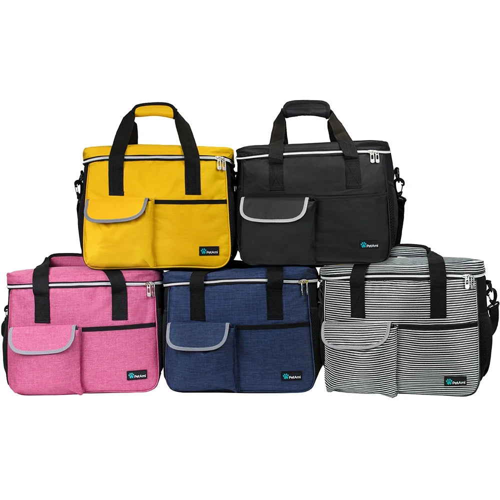 Dog Travel Bag, Travel Pet Bag Organizer, Dog Food Travel Bag with Food Container and Bowls, Dog Travel Supplies Gift Accessories for Weekend Camping, Dog Cat Diaper Bag (Pink, Medium)