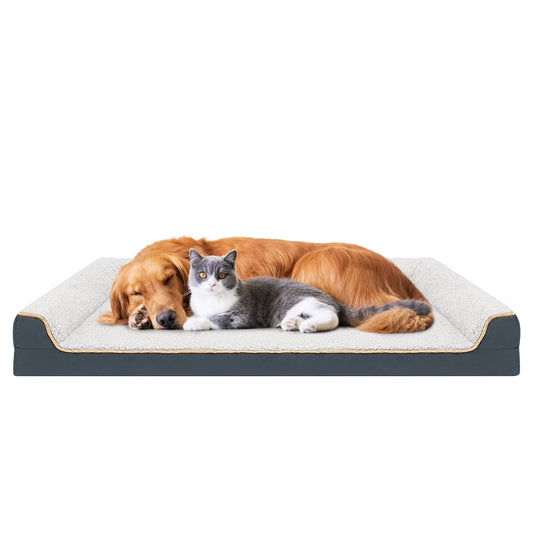 Dog Bed for Large Medium Small Dogs Orthopedic Dog Sofa Bed Non Slip Pet Couch with Removable Washable Cover Supportive Egg Crate Foam S to XL, White and Gray