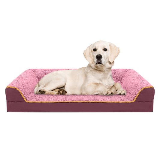 Cama Para Perro Para Perros Grandes Medianos Pequeños Sofá Ortopédico Para Perro Cama Antideslizante Sofá Para Mascota Con Funda Removible Lavable Espuma De Caja De Huevos De Soporte S a XL, Rojo Vino Y Rosa
